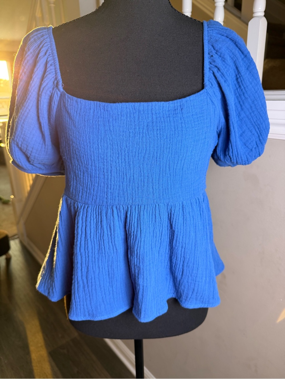 ALTAR’D STATE Blue Puff-Sleeve Square-Neck